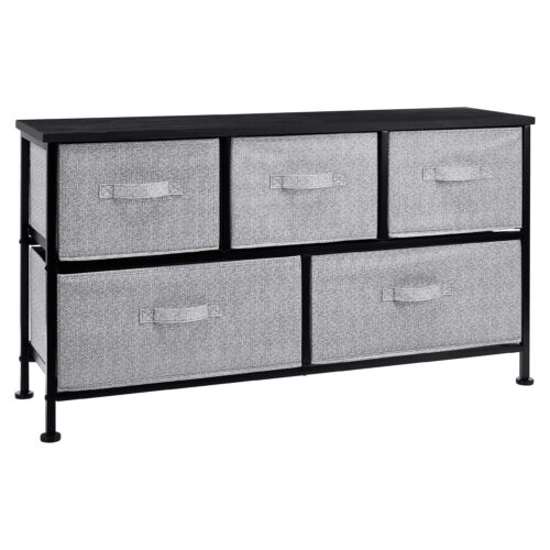 Extra Wide Fabric 5-Drawer Storage Organizer Unit For Bedroom Closet, Black