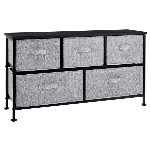 Extra Wide Fabric 5-Drawer Storage Organizer Unit For Bedroom Closet, Black