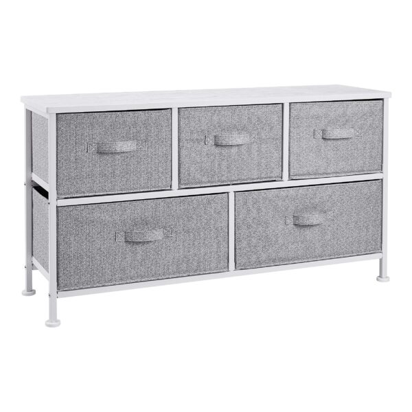 Extra Wide Fabric 5-Drawer Storage Organizer Unit For Bedroom Closet, White